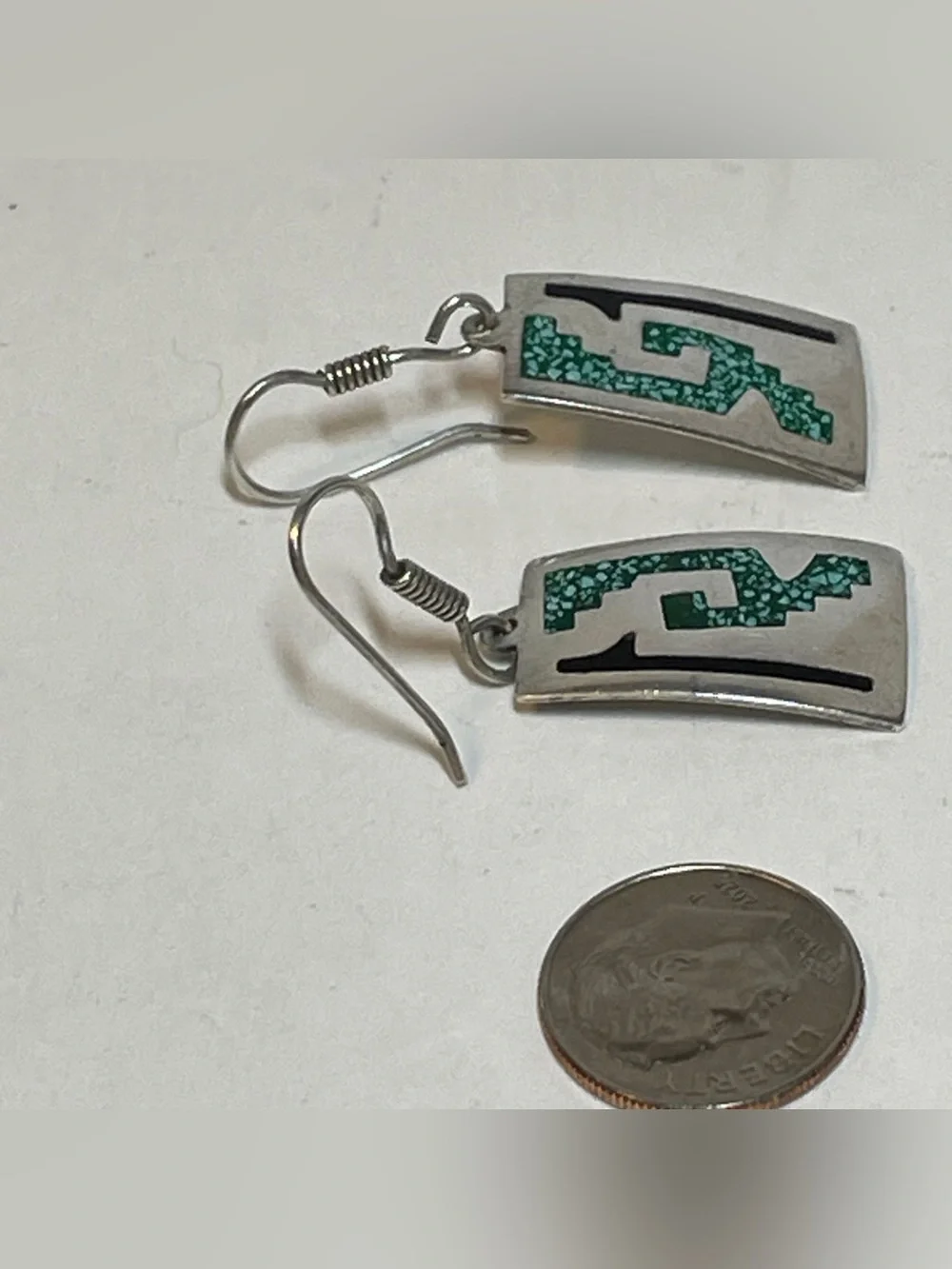 VTG 925 Taxco Mexico Sterling Silver Crushed Turquoise Dangle Earrings TV6 4.5g